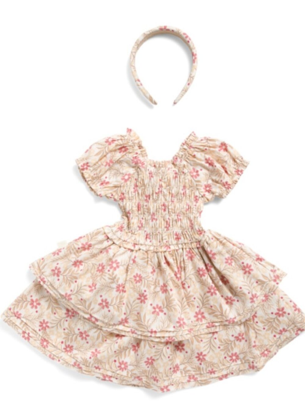 NWT RABBIT AND BEAR ORGANIC Girls Floral Tiered Organic Cotton Dress w Headband